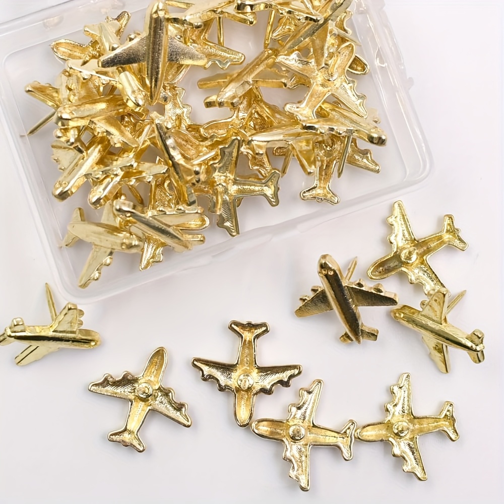 Office Furniture Online - 1pc Golden Creative Airplane Thumbtacks -