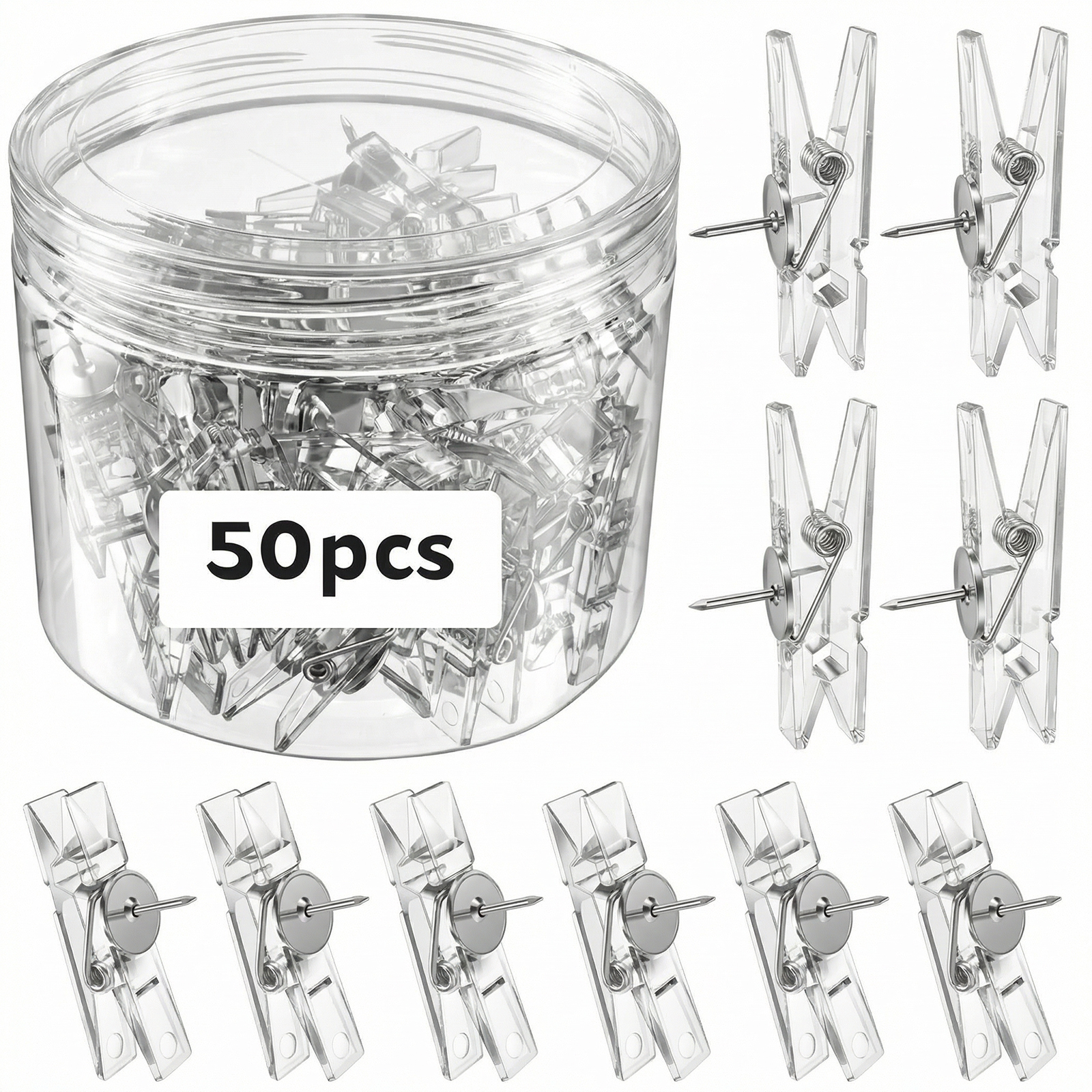Office Furniture Online - 50Pcs Push Pin Clips Transparent Thumbtack