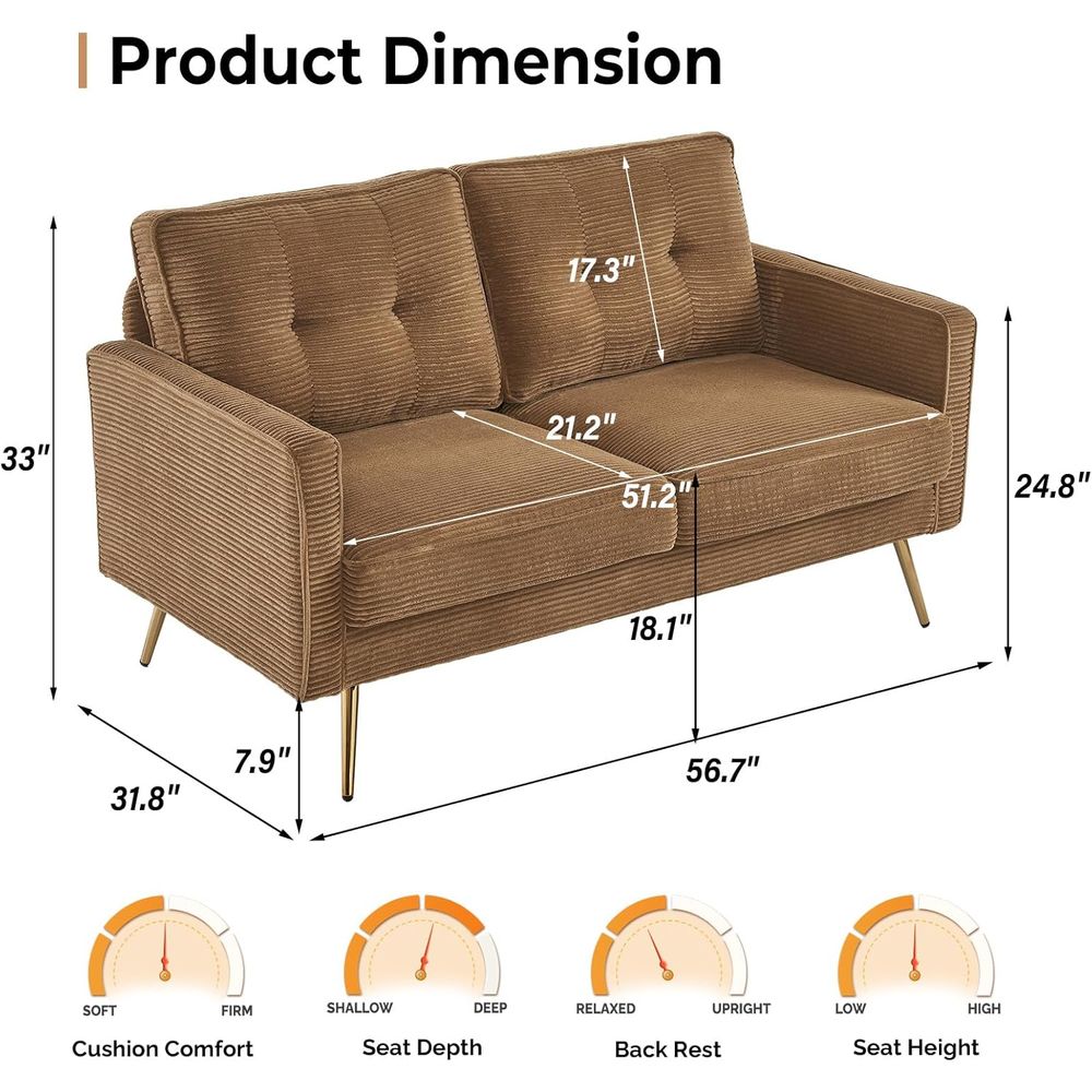 56 Khaki Loveseat, Small Cordu – обзор и цена Office Furniture For Small Spaces