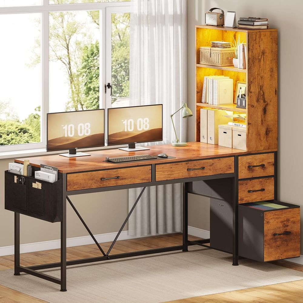 5-Drawer Rustic Brown Desk wit – обзор и цена Office Furniture For Small Spaces
