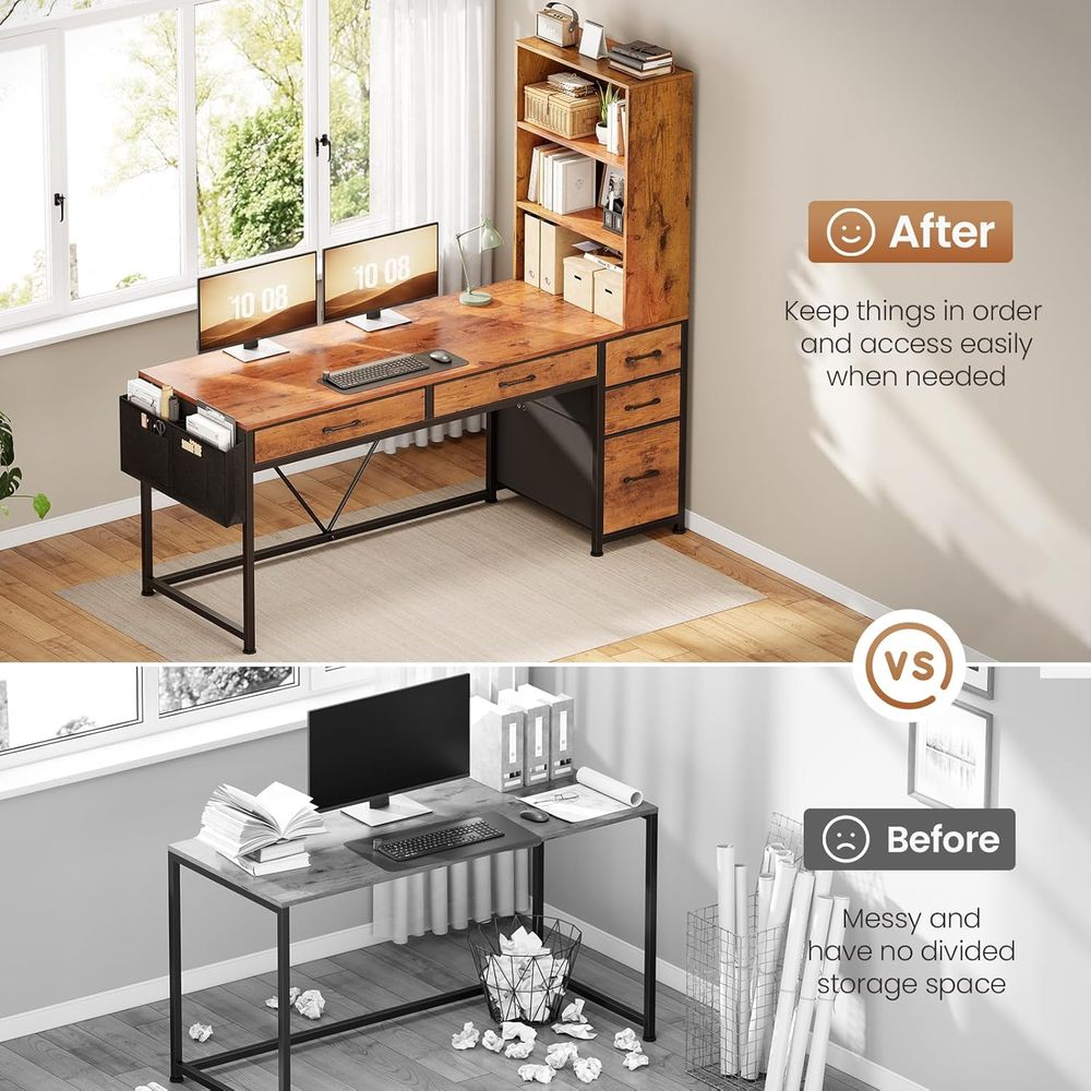 5-Drawer Rustic Brown Desk wit – обзор и цена Office Furniture For Small Spaces